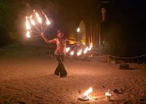 Latin dance fusion show with fire